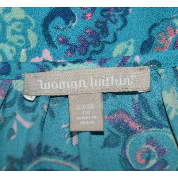 Woman Within Women's Floral Paisley Tunic Blouse Plus Size1X V-Neck 3/4 Sleeve - Picture 10 of 12